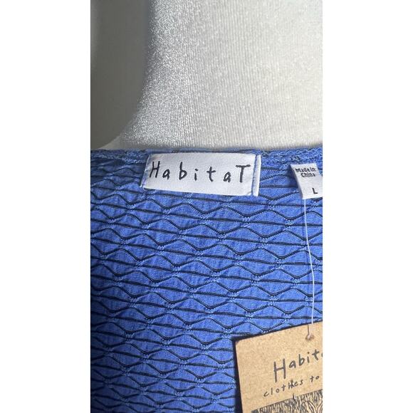 Habitat Sleeveless Drop Waist Textured Blue Scoop Neck Lagenlook MIDI Dress Sz L - Picture 6 of 12